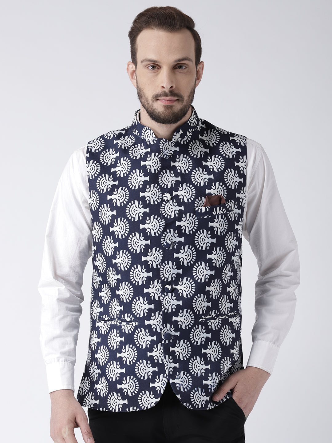 Hangup Men's Print Blend Formal WaistCoat