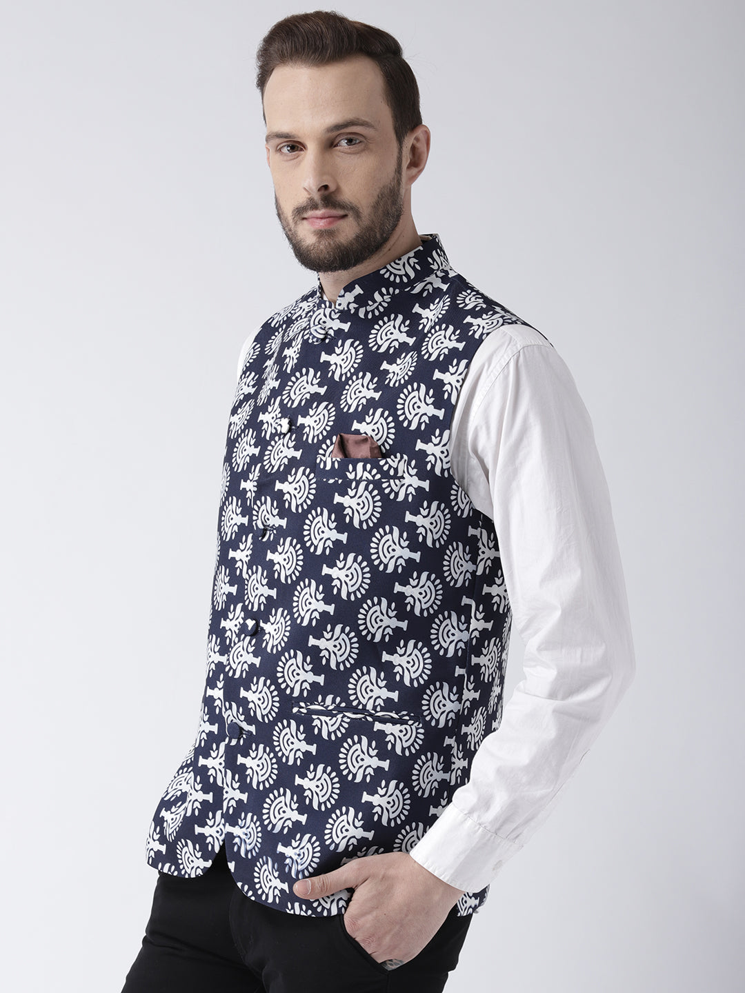 Hangup Men's Print Blend Formal WaistCoat