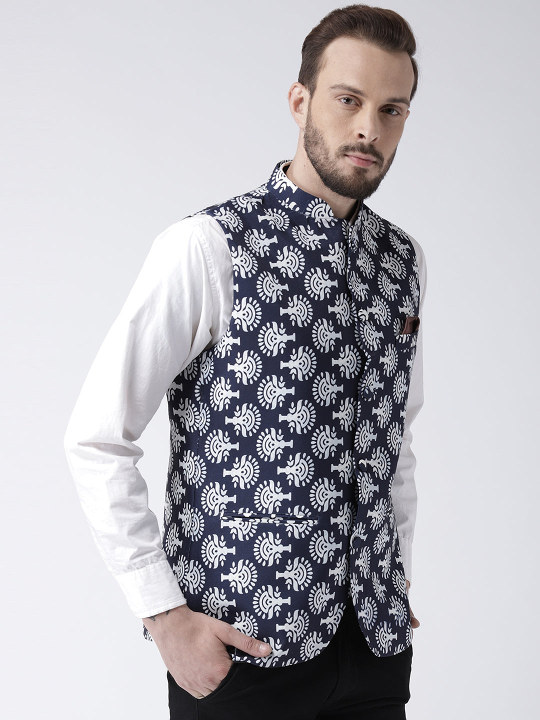 Hangup Men's Print Blend Formal WaistCoat