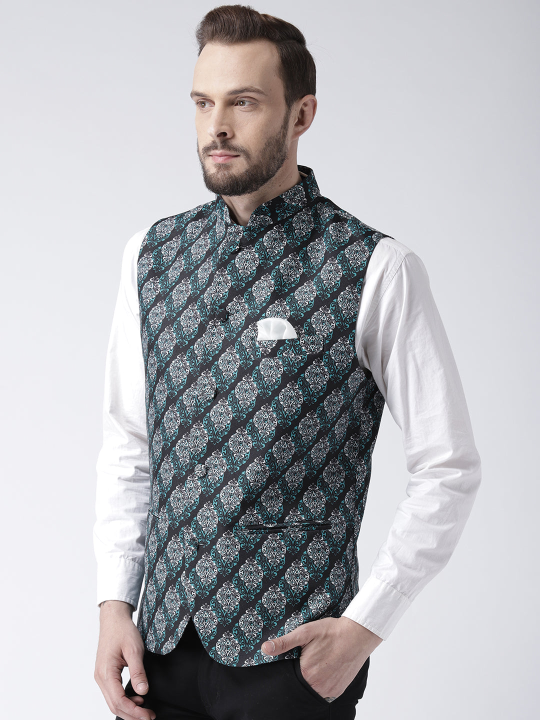 Hangup Men's Print Blend Formal WaistCoat