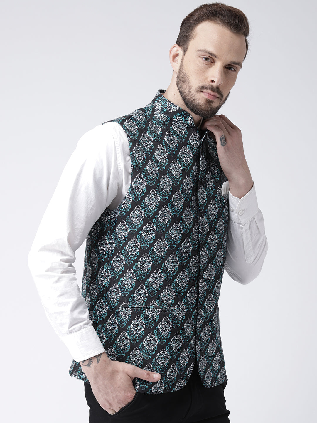 Hangup Men's Print Blend Formal WaistCoat