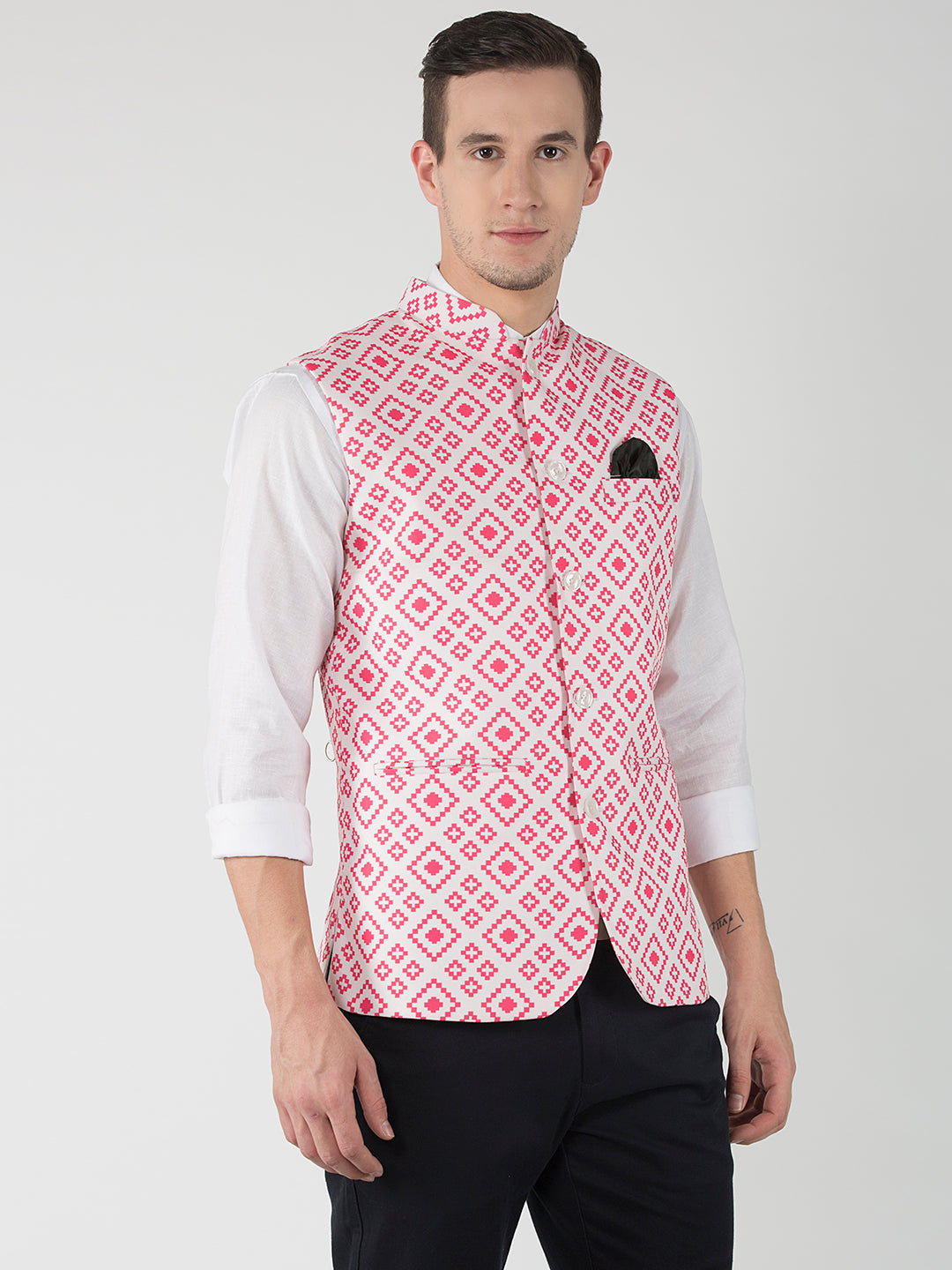 Hangup Men's Print Blend Formal WaistCoat