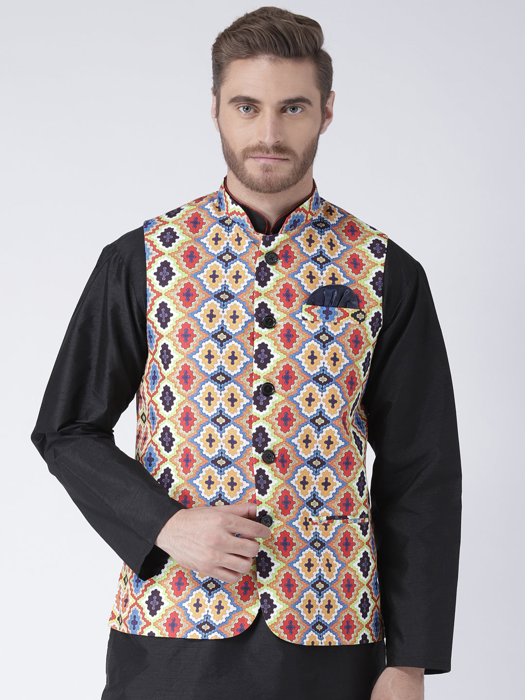 Hangup Men's Print Blend Formal WaistCoat