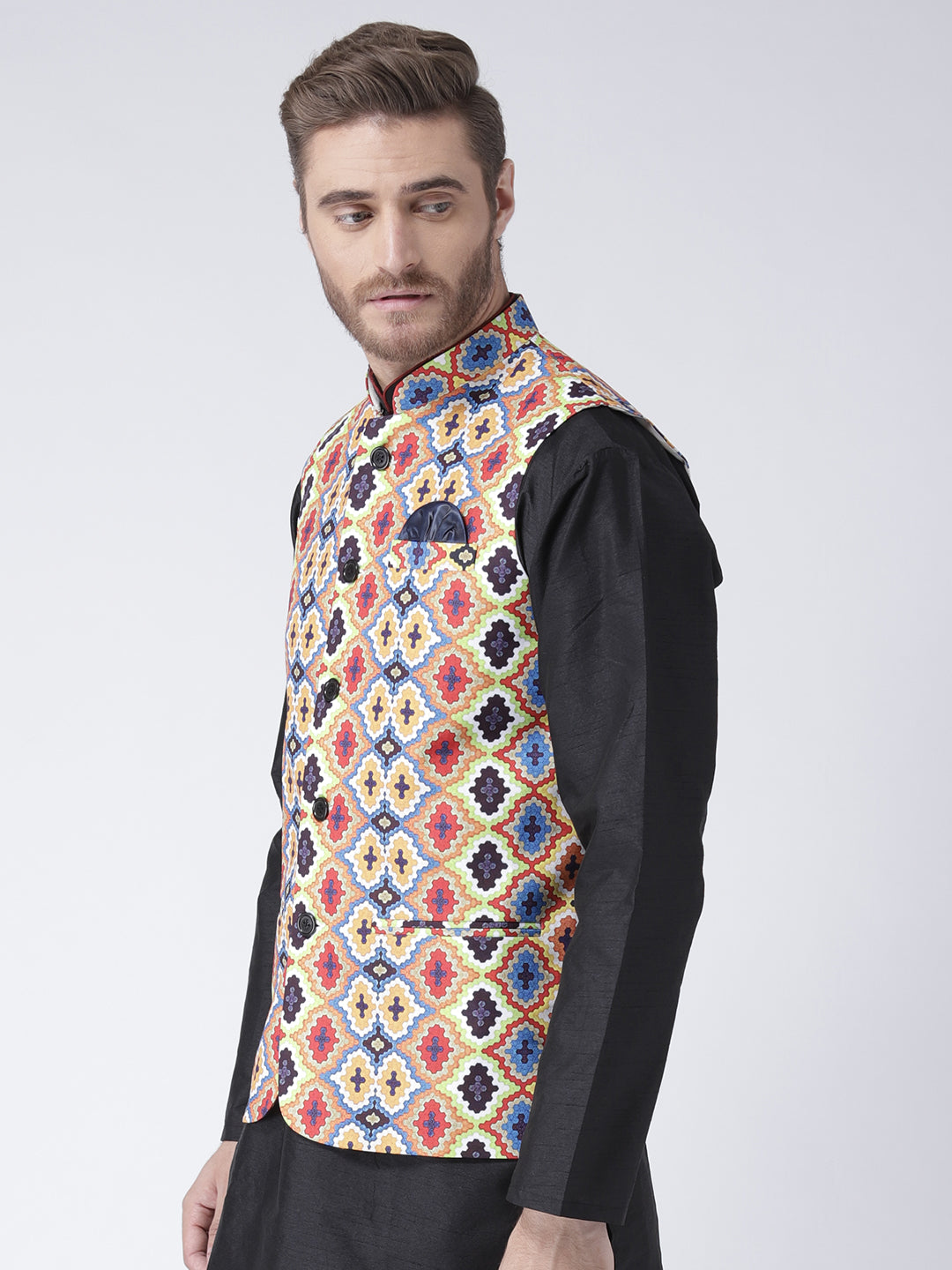 Hangup Men's Print Blend Formal WaistCoat