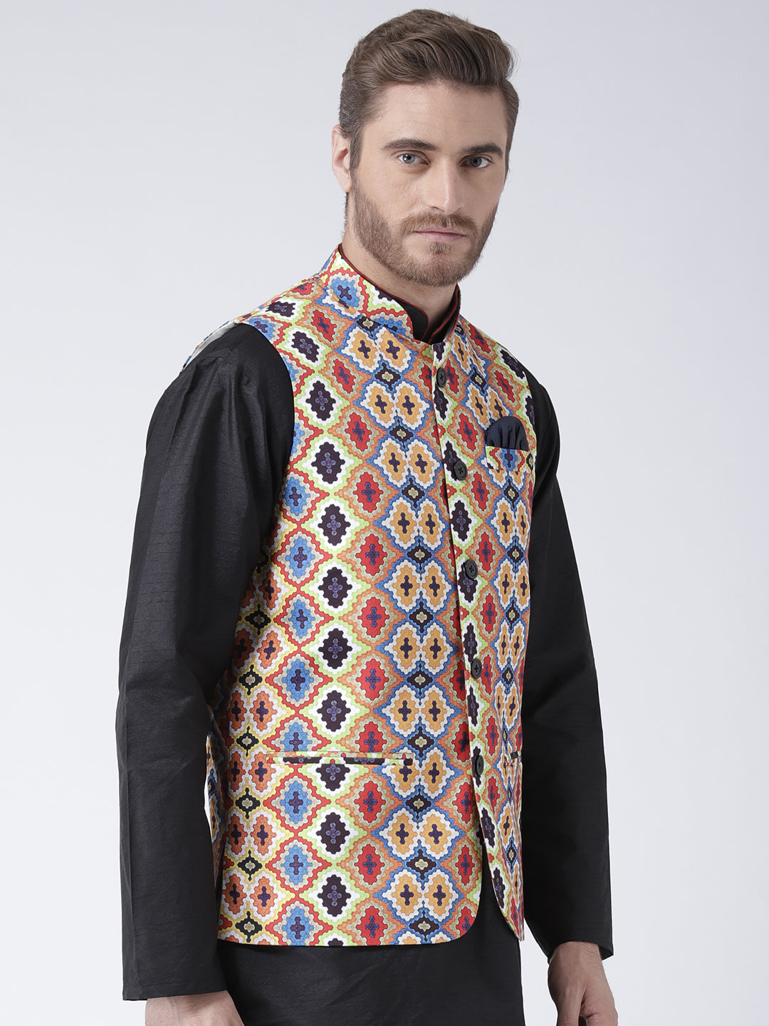 Hangup Men's Print Blend Formal WaistCoat