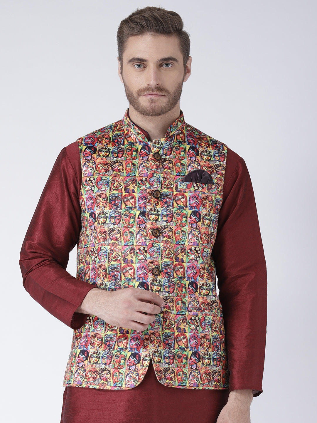 Hangup Men's Print Blend Formal WaistCoat