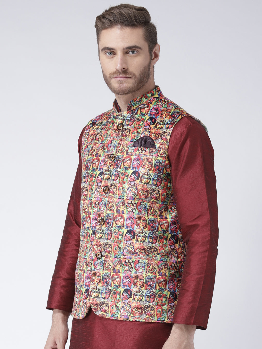 Hangup Men's Print Blend Formal WaistCoat