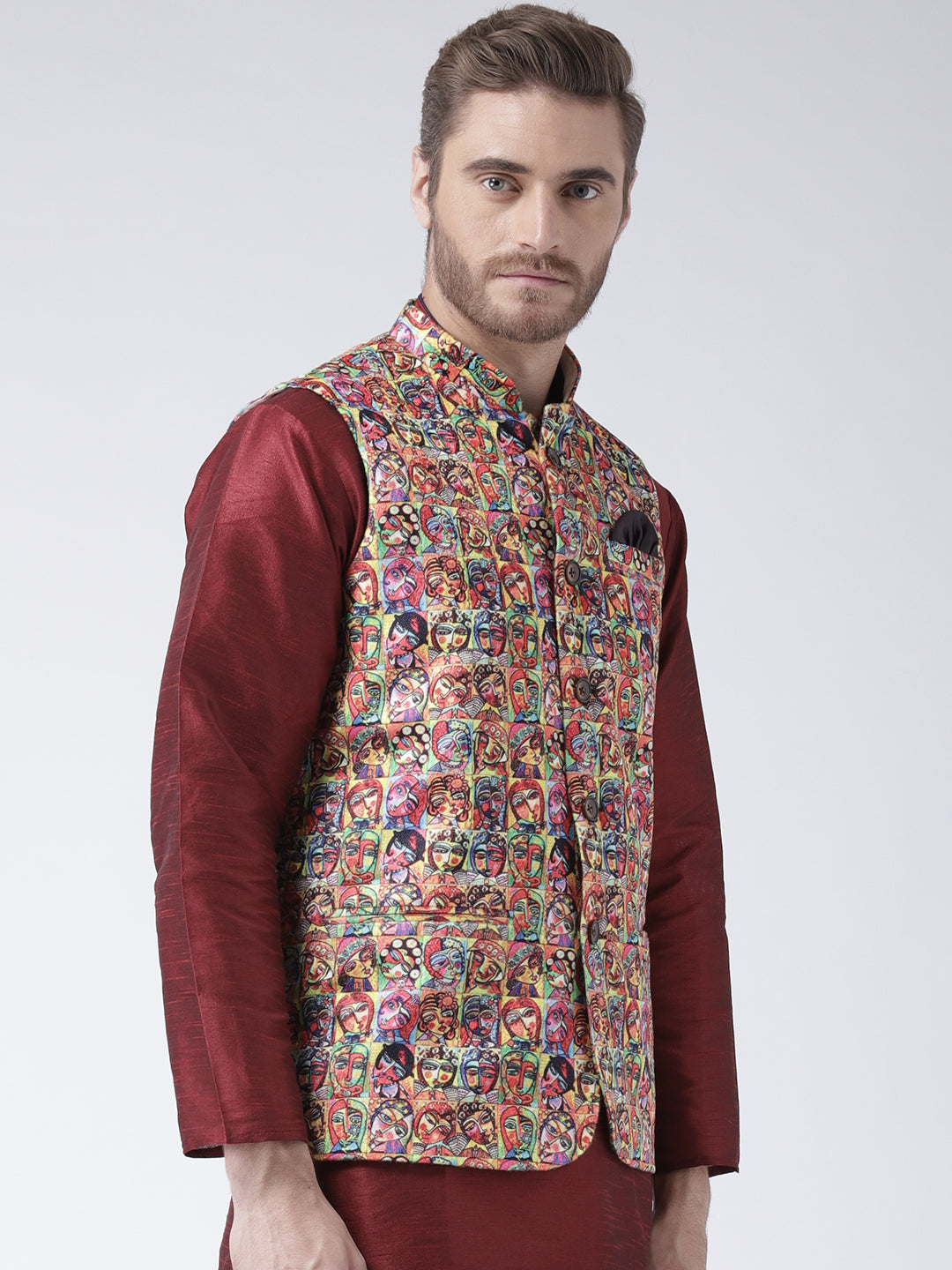 Hangup Men's Print Blend Formal WaistCoat