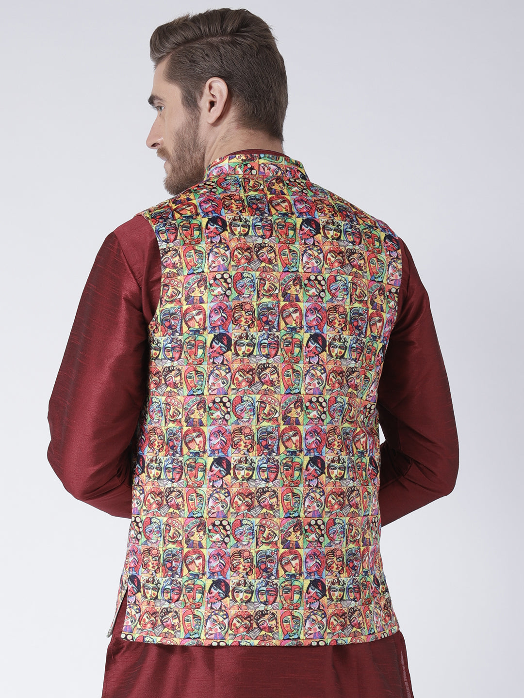 Hangup Men's Print Blend Formal WaistCoat