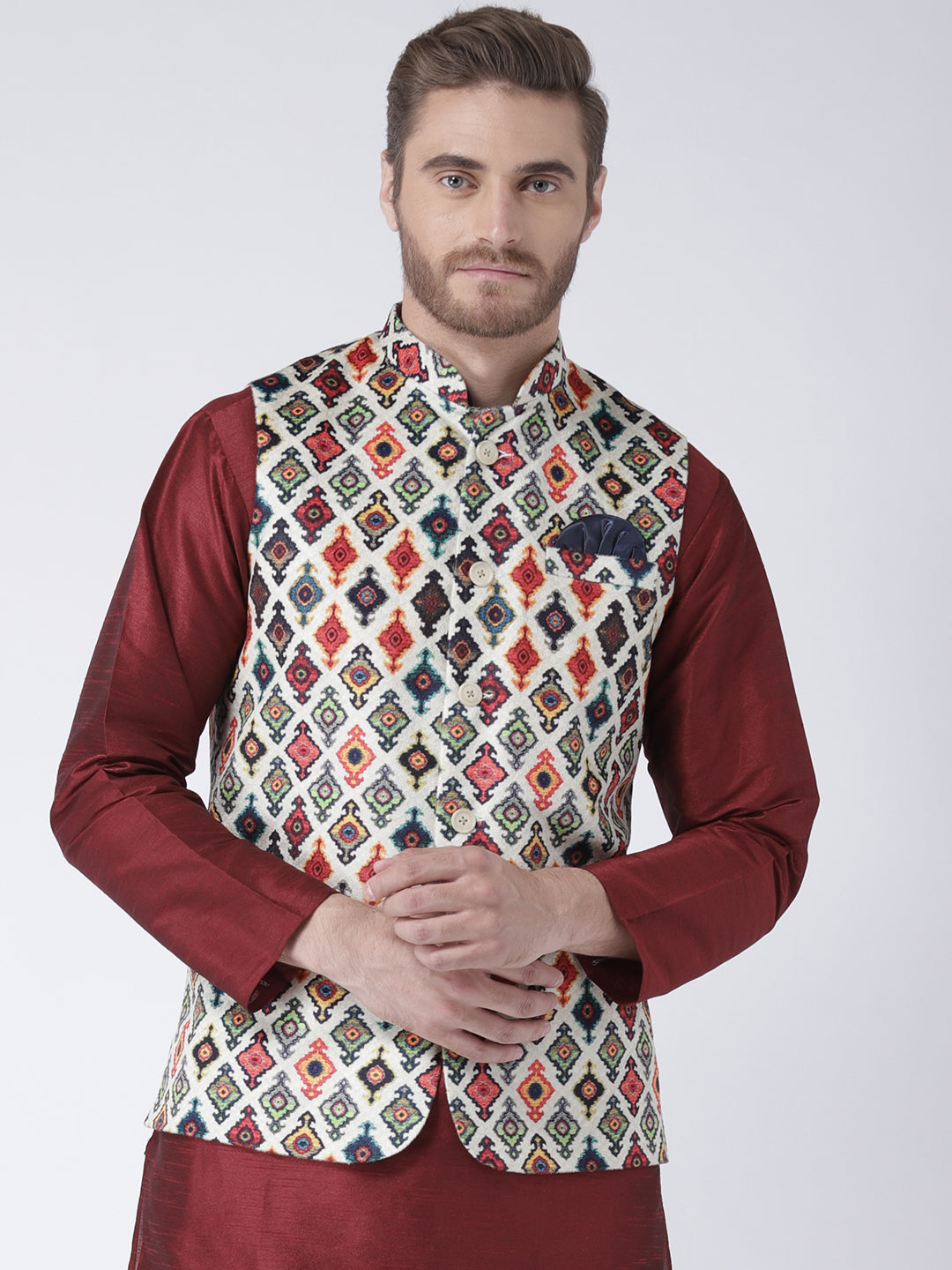 Hangup Men's Print Blend Formal WaistCoat