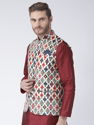 Hangup Men's Print Blend Formal WaistCoat