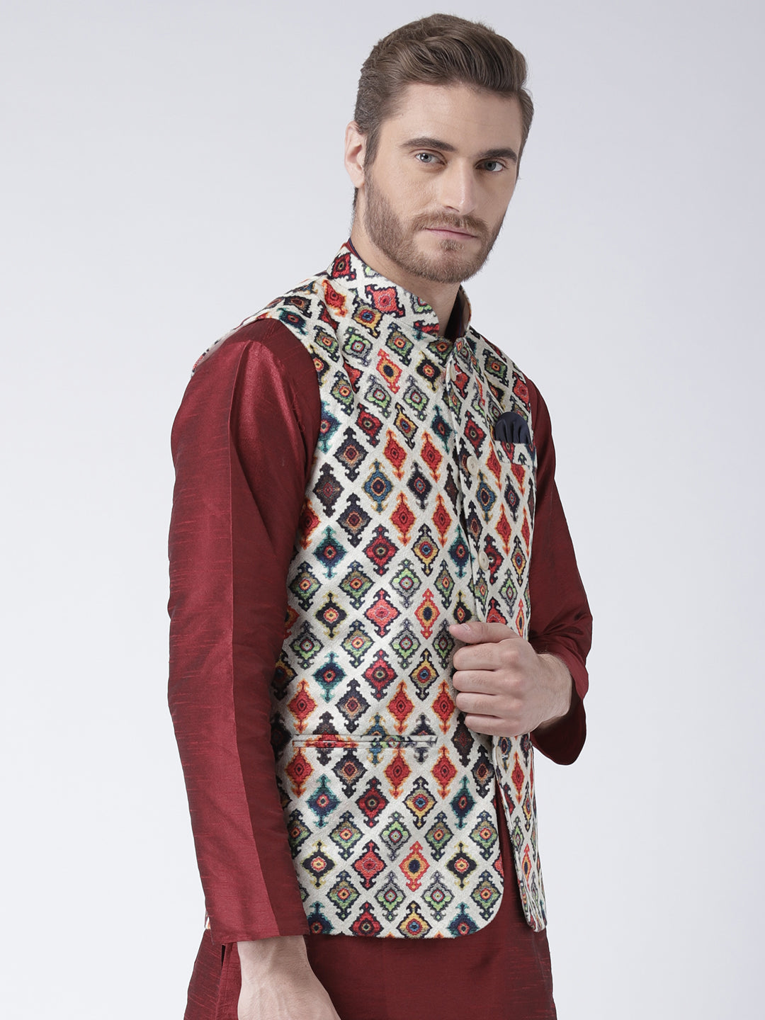 Hangup Men's Print Blend Formal WaistCoat