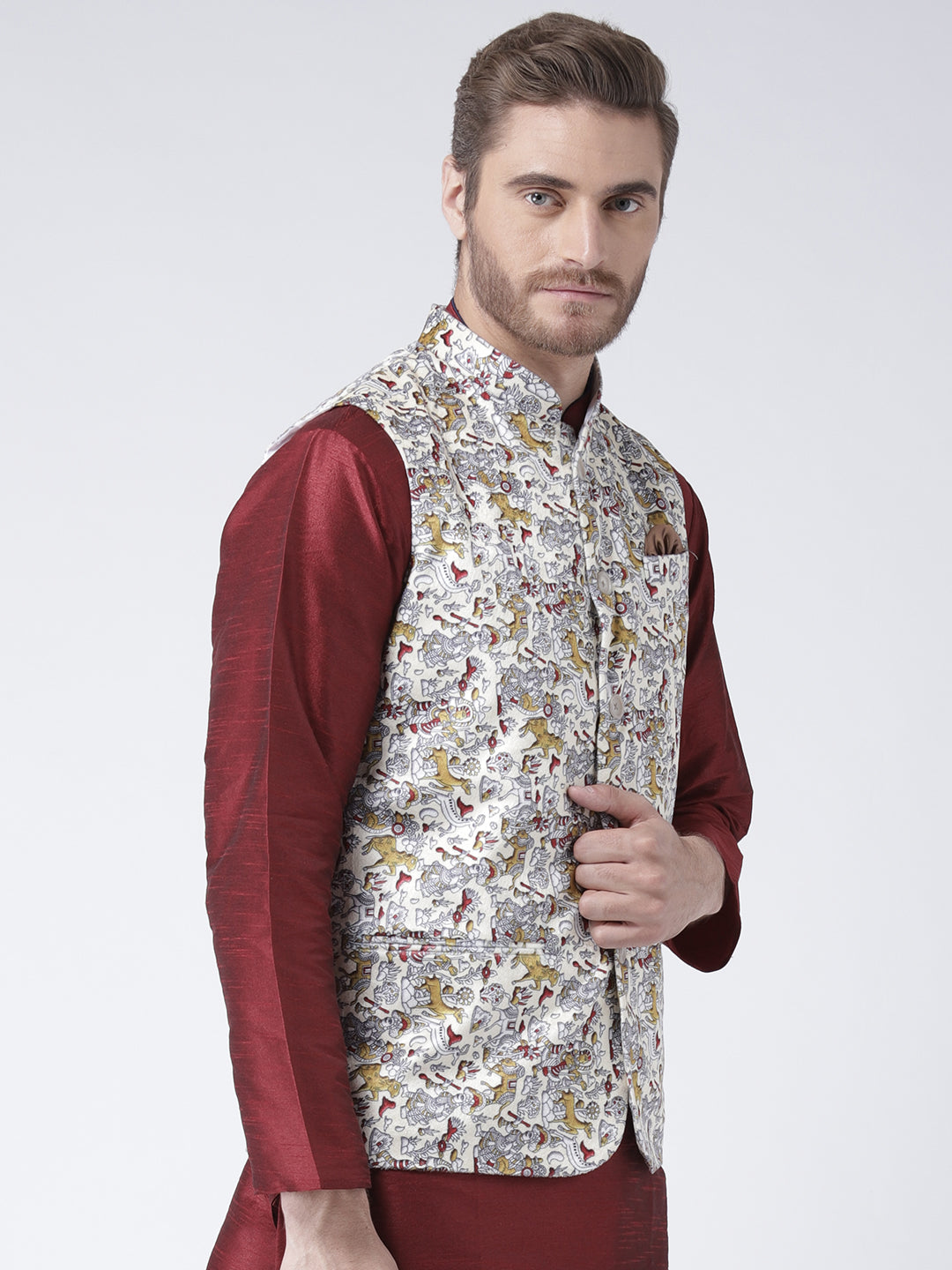 Hangup Men's Print Blend Formal WaistCoat