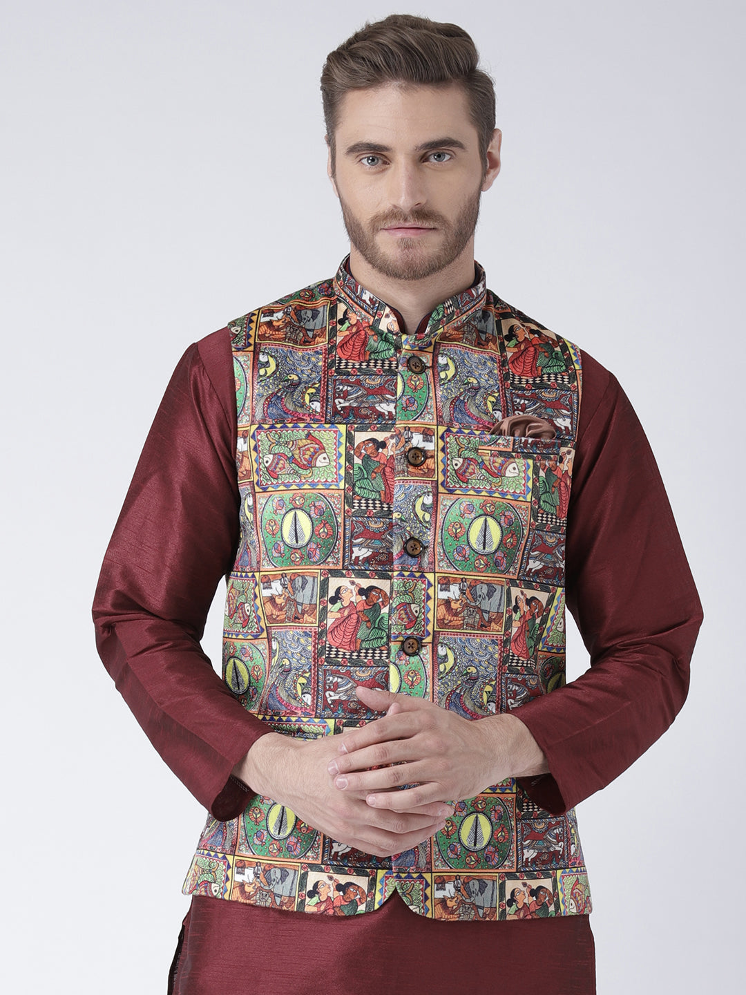 Hangup Men's Print Blend Formal WaistCoat