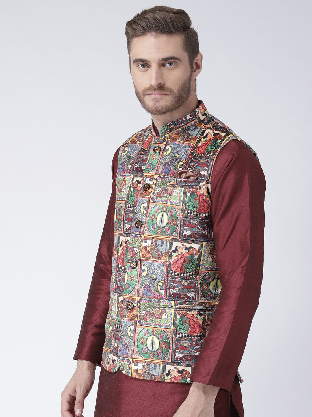 Hangup Men's Print Blend Formal WaistCoat