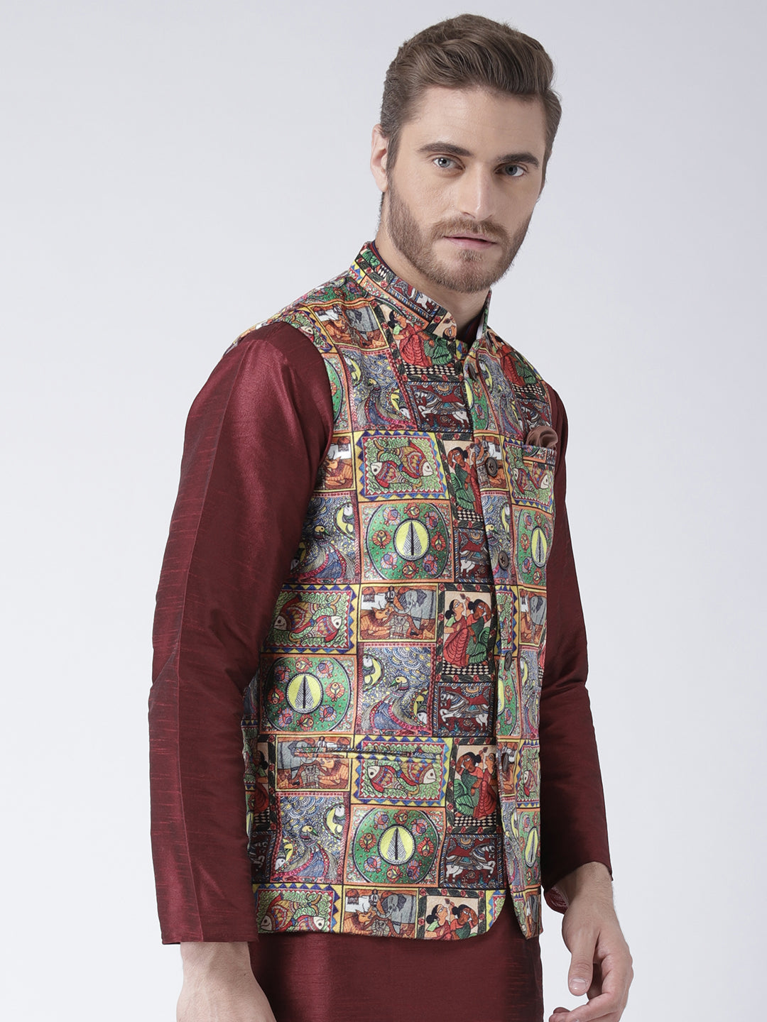 Hangup Men's Print Blend Formal WaistCoat