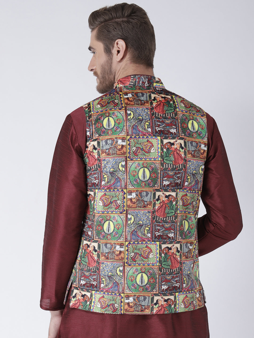 Hangup Men's Print Blend Formal WaistCoat