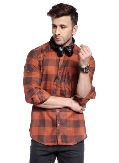 Hangup Men's Casual Checkered Cotton Viscose Shirt