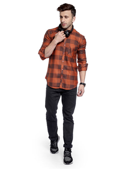 Hangup Men's Casual Checkered Cotton Viscose Shirt