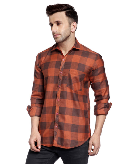 Hangup Men's Casual Checkered Cotton Viscose Shirt