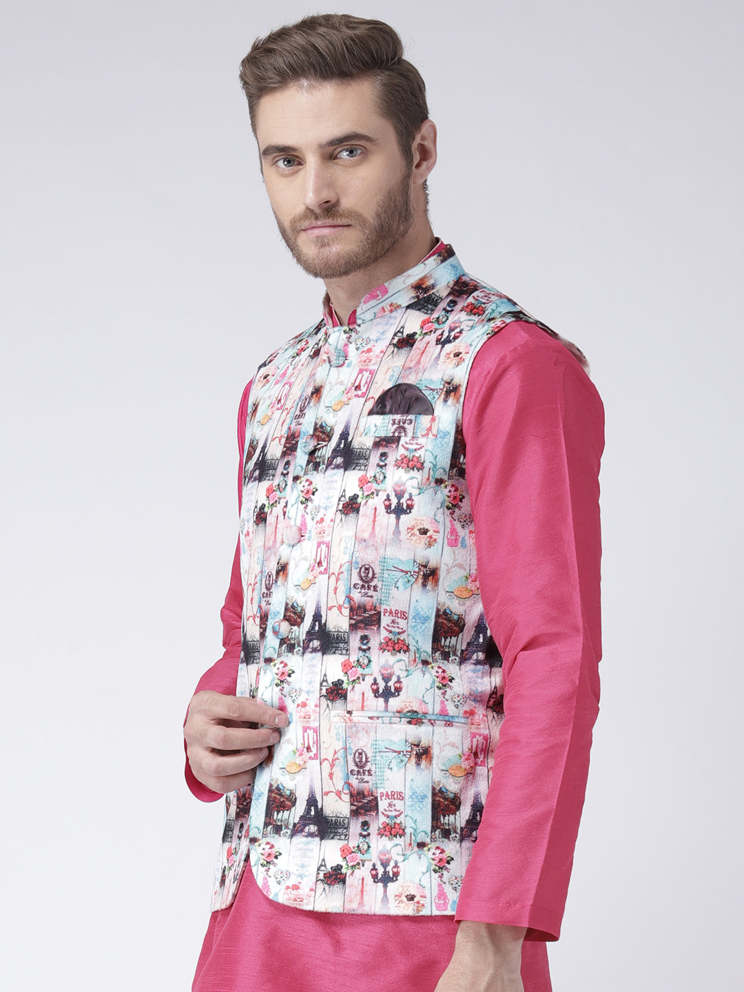 Hangup Men's Print Blend Formal WaistCoat