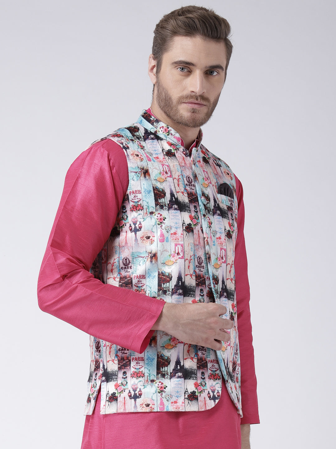 Hangup Men's Print Blend Formal WaistCoat