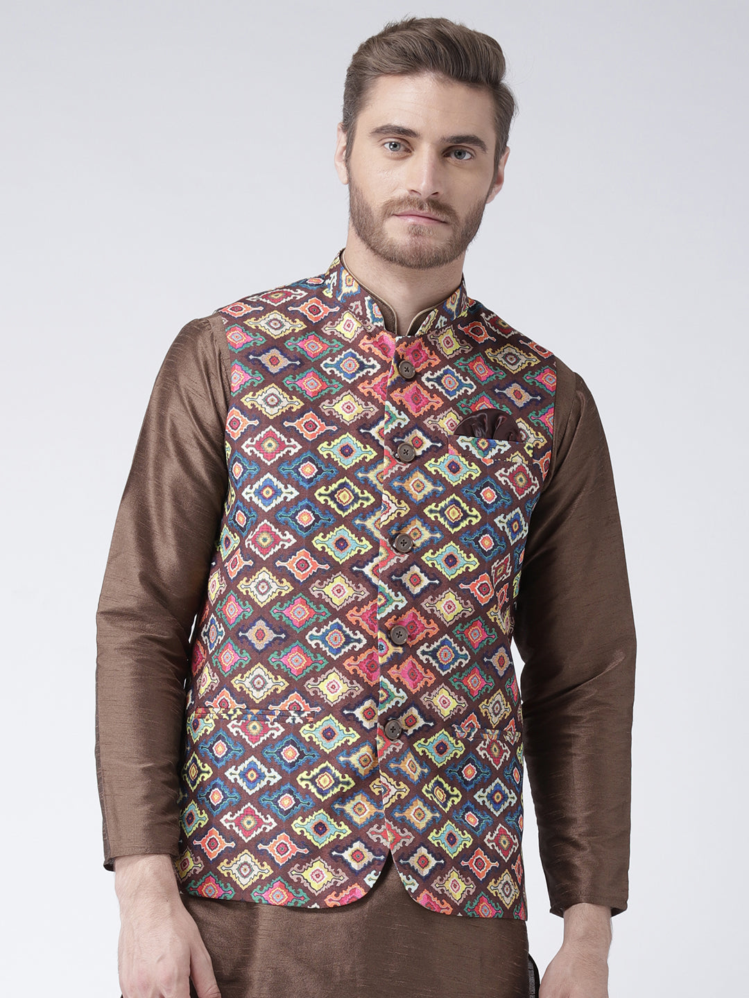 Hangup Men's Print Blend Formal WaistCoat