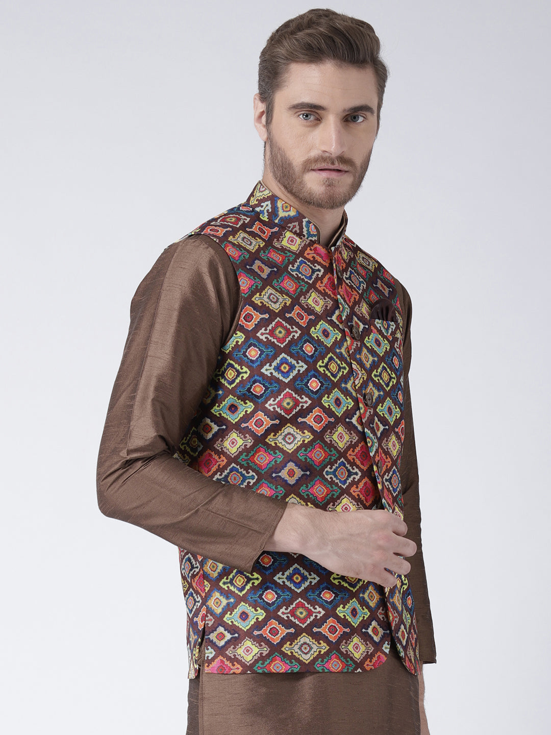 Hangup Men's Print Blend Formal WaistCoat