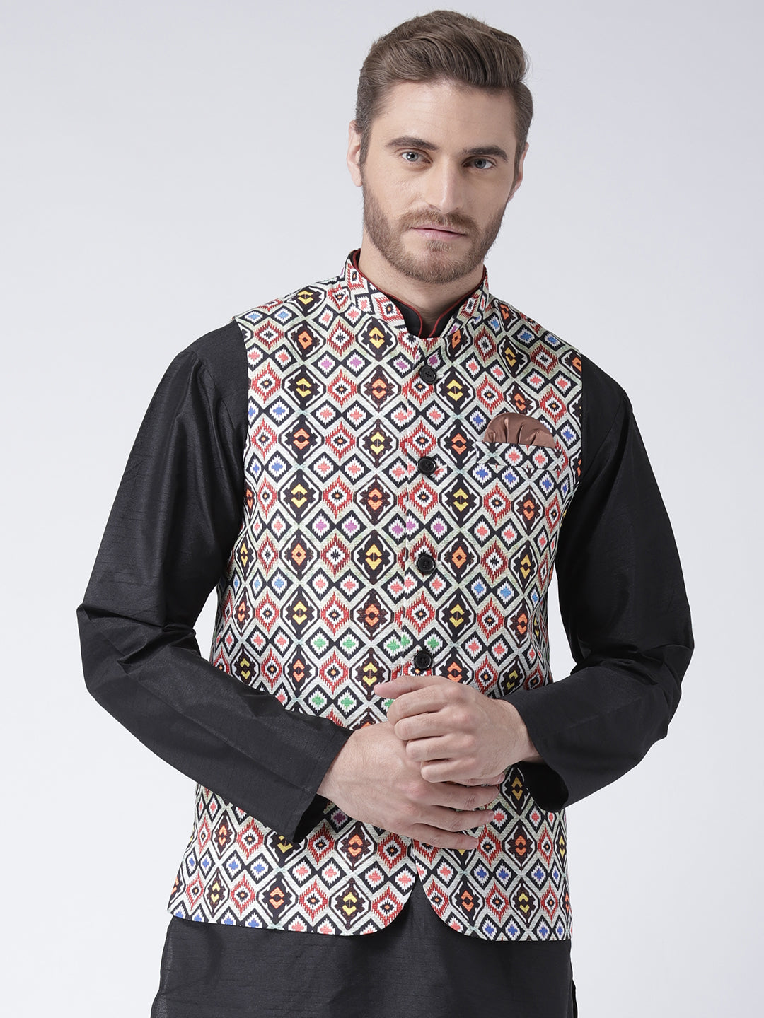 Hangup Men's Print Blend Formal WaistCoat