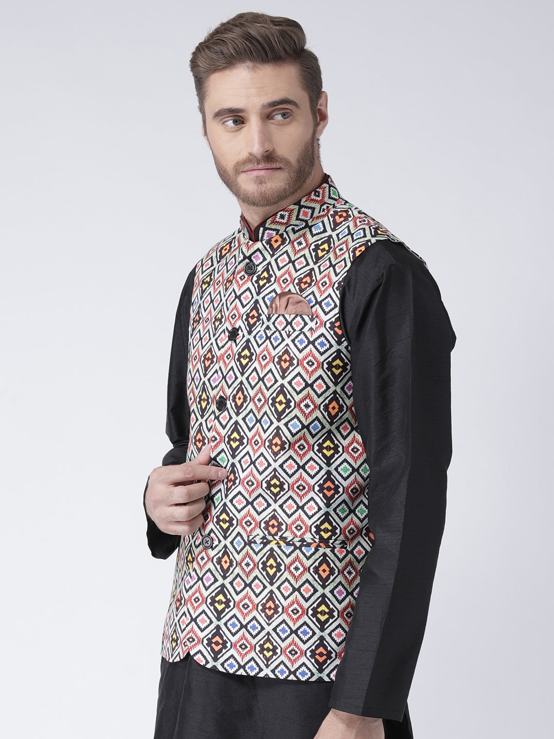 Hangup Men's Print Blend Formal WaistCoat