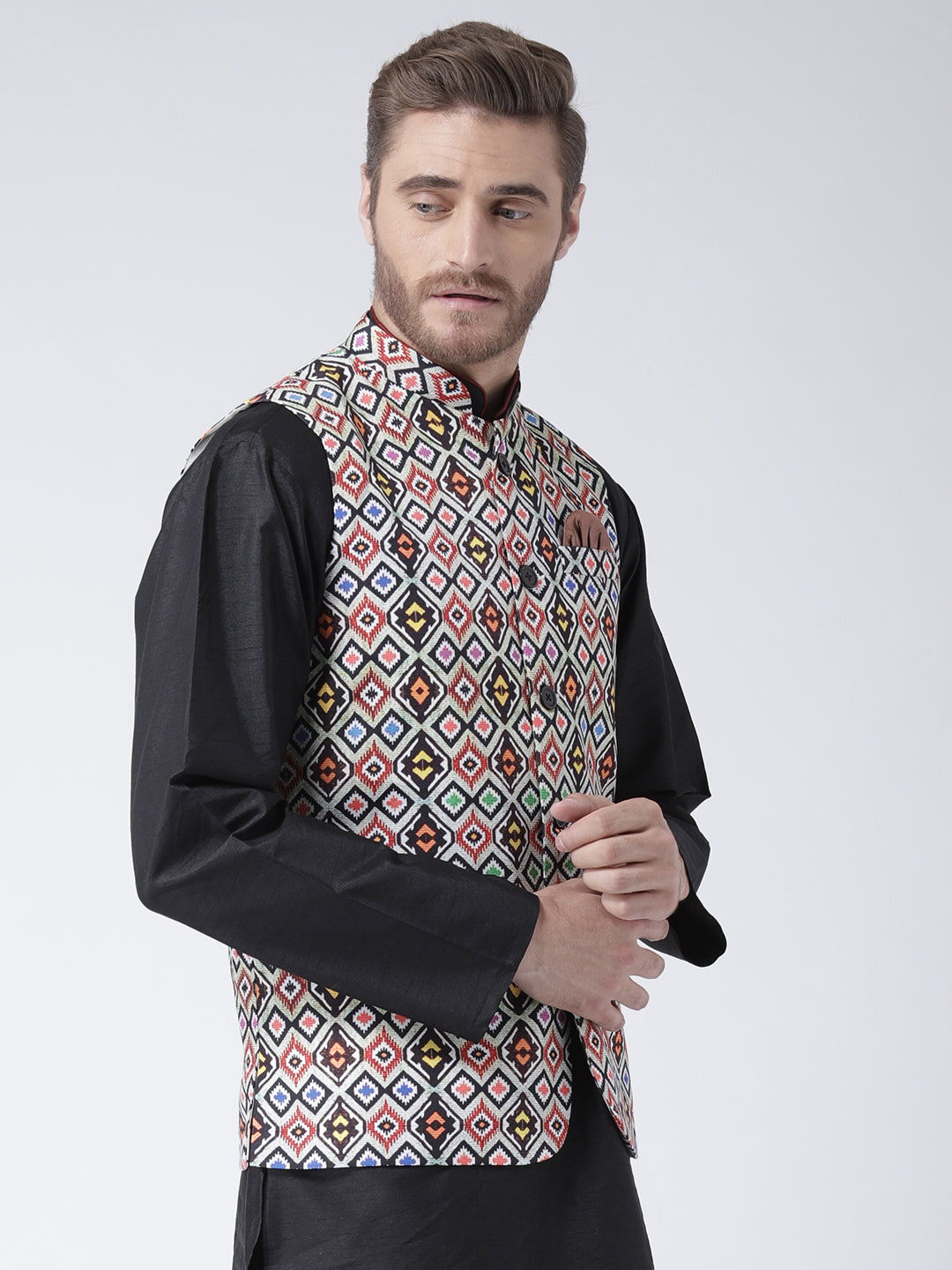 Hangup Men's Print Blend Formal WaistCoat