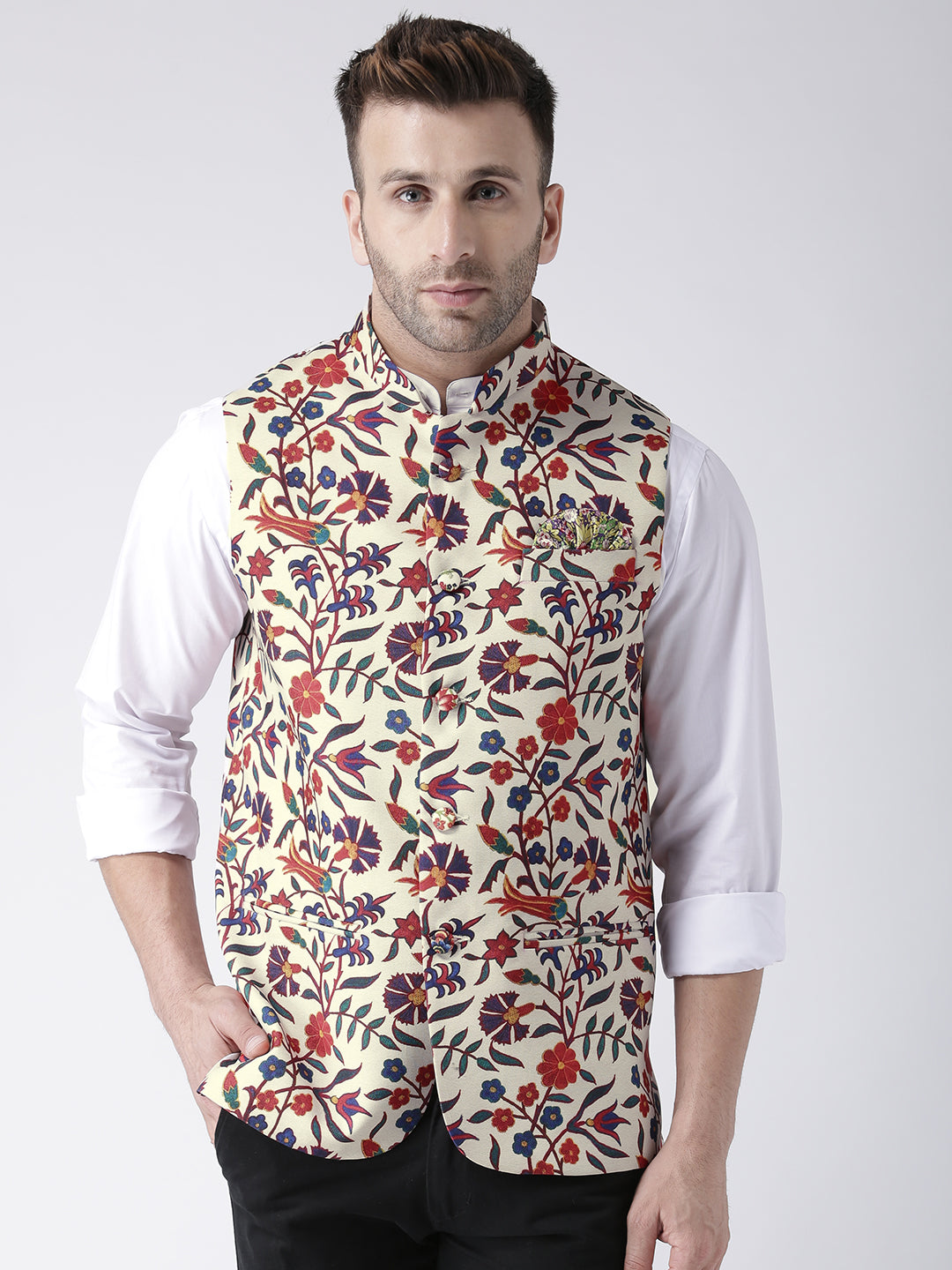 Hangup Men's Print Blend Formal WaistCoat