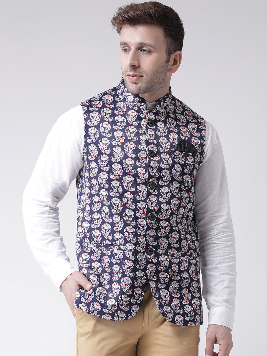 Hangup Men's Print Blend Formal WaistCoat