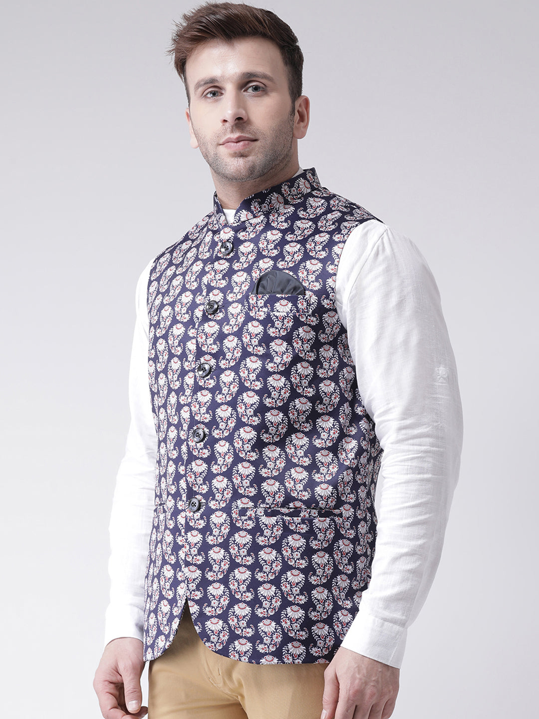 Hangup Men's Print Blend Formal WaistCoat