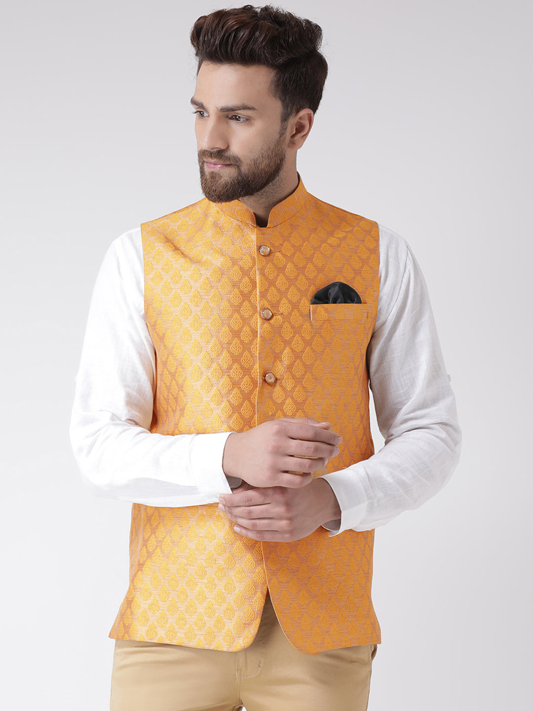 Hangup Men's Jacquard Blend Formal Nehru Jacket