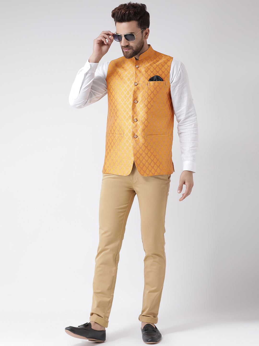 Hangup Men's Jacquard Blend Formal Nehru Jacket