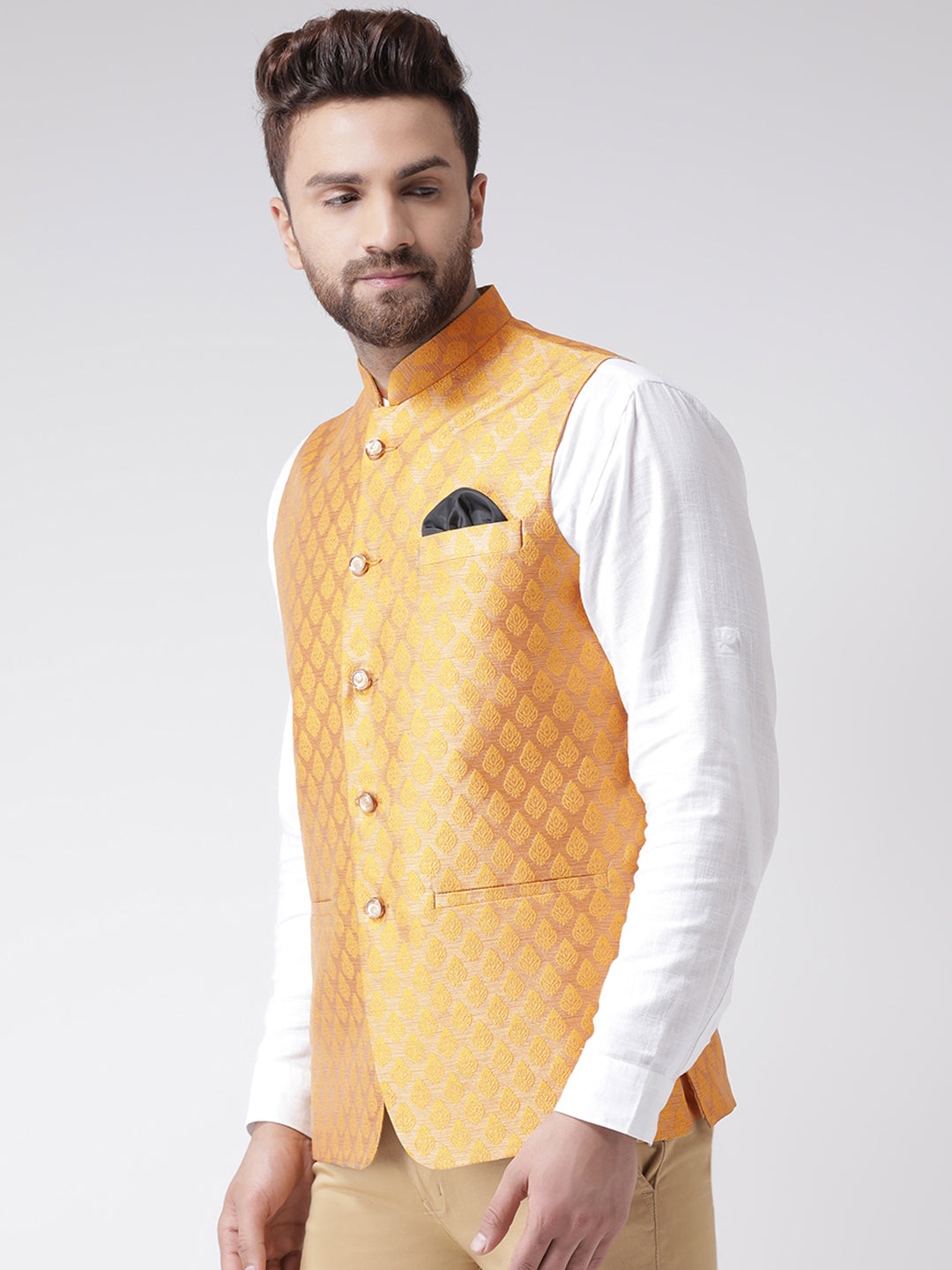 Hangup Men's Jacquard Blend Formal Nehru Jacket