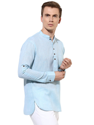 Hangup Men's Casual Solid Aqua Kurta