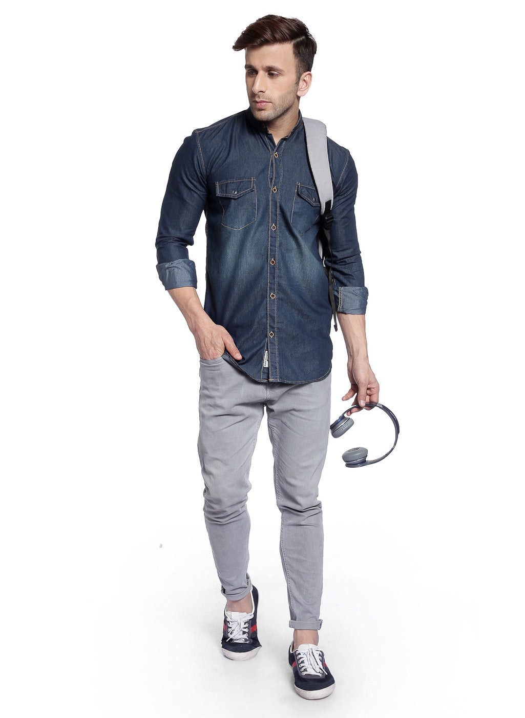 Hangup Men's Casual Solid Denim Shirt