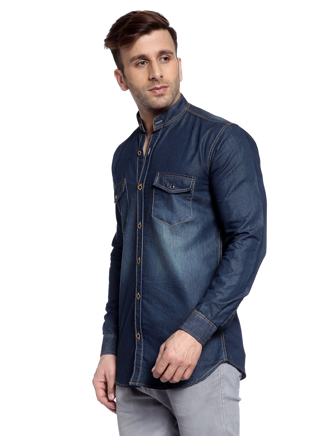 Hangup Men's Casual Solid Denim Shirt