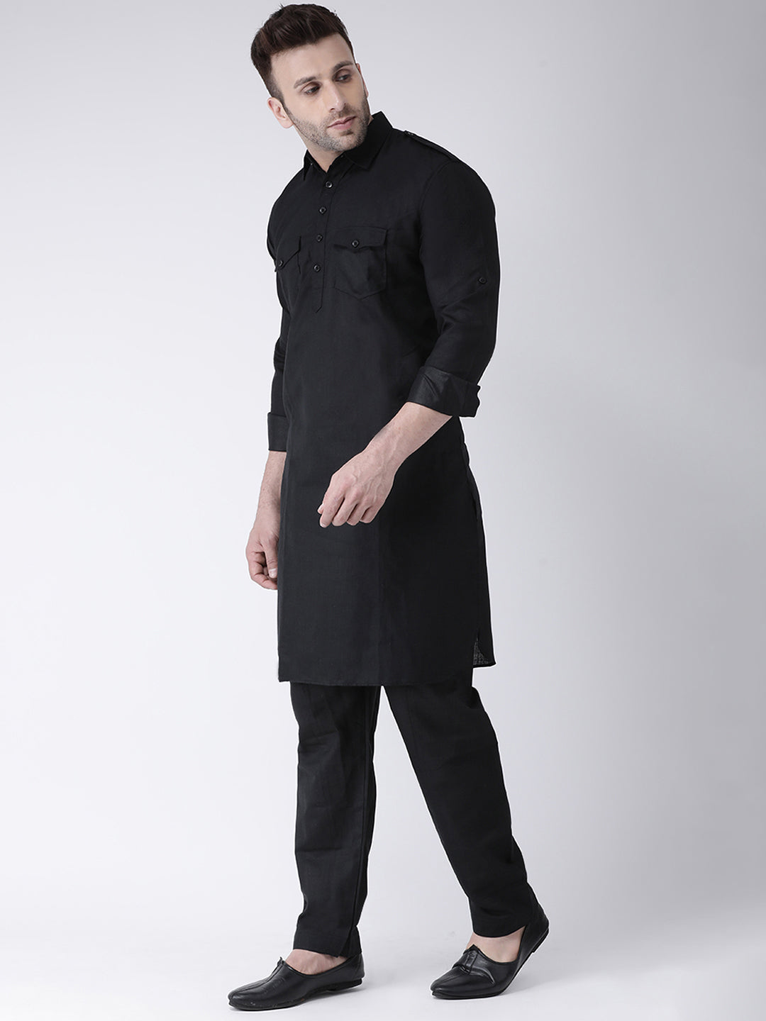 Hangup Men Partywear Black Pathani Set