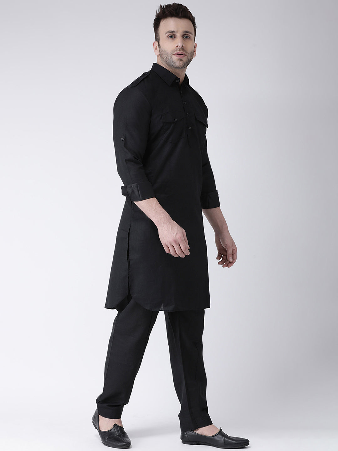 Hangup Men Partywear Black Pathani Set