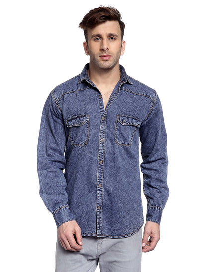 Hangup Men's Casual Solid Denim Shirt