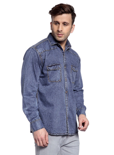 Hangup Men's Casual Solid Denim Shirt