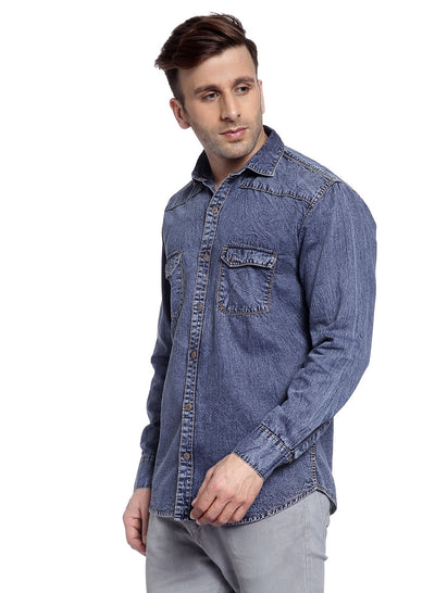 Hangup Men's Casual Solid Denim Shirt