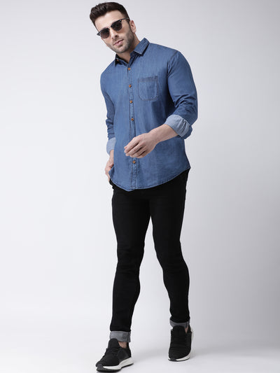 Hangup Men's Casual Solid Denim Shirt