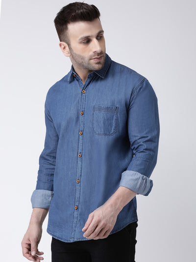 Hangup Men's Casual Solid Denim Shirt