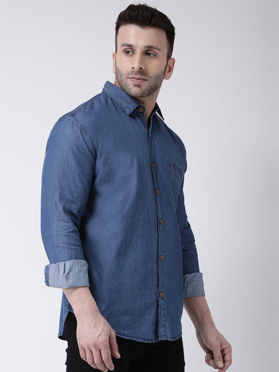 Hangup Men's Casual Solid Denim Shirt