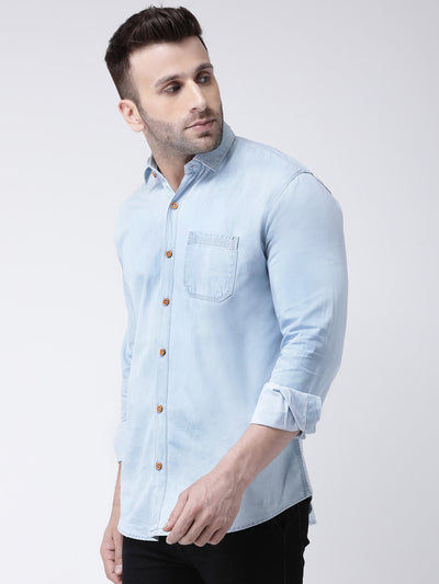 Hangup Men's Casual Solid Denim Shirt