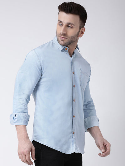 Hangup Men's Casual Solid Denim Shirt